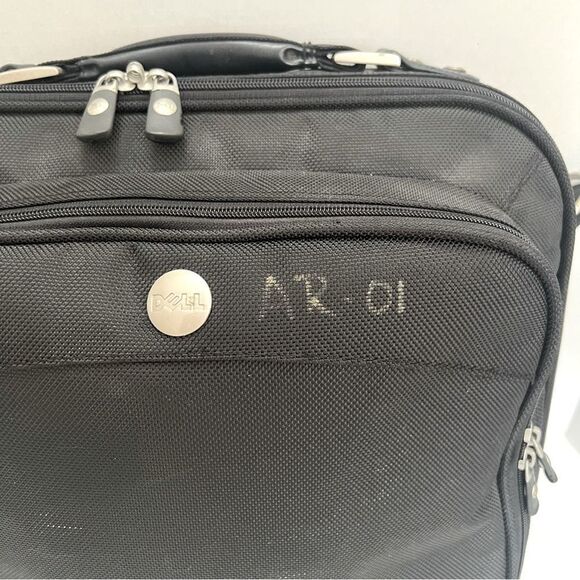 DELL Laptop Messenger Shoulder Bag Black Nylon Inner Outer Pockets Utility Work - Picture 4 of 16